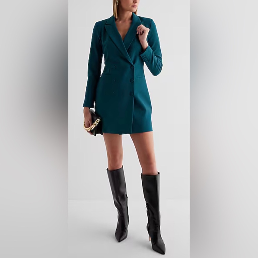 Express Dark Green Teal Fitted Blazer Suit Dress